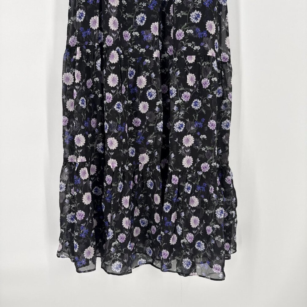The Kooples Womens Size XS Black Floral Print Empire Midi Silk Dress $425 NWT - Picture 10 of 14